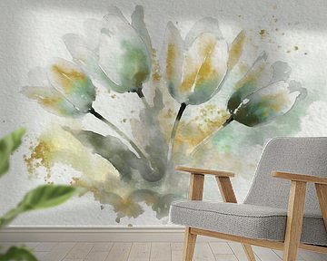 Fris Lente schilderij: Witte Hollandse tulpen