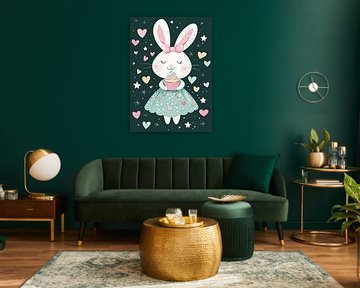 Mignon petit lapin avec un cupcake et des motifs ludiques