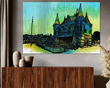 Aquarel Schilderij De Waag Nieuwmarkt Amsterdam Blauwe Uur van Hendrik-Jan Kornelis