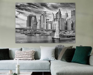 Brooklyn Bridge with Pier 17 and South Street Seaport | Monochrome