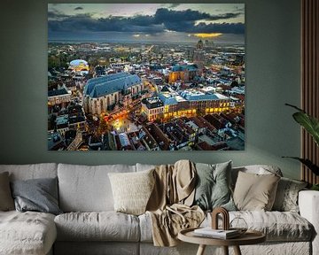 Zwolle binnenstad tijdens zonsondergang