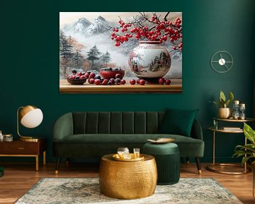 malerische japanische kunstvase landschaft mit bergen