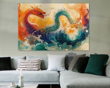 schilderachtige japanse kunst draak in de zee van Egon Zitter