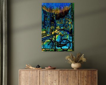 Aquarel Schilderij Spooksteeg Amsterdam Blauwe Uur van Hendrik-Jan Kornelis