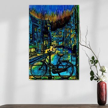 Peinture à l'aquarelle Spooksteeg Amsterdam Heure bleue sur Hendrik-Jan Kornelis