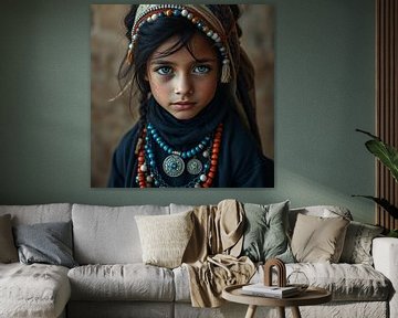 een berber meisje met blauwe ogen en traditionele kleding. van J.a Dijkstra