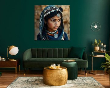 A berber girl with blue shawl. by J.a Dijkstra