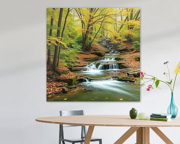 a quiet waterfall flowing in the forest.