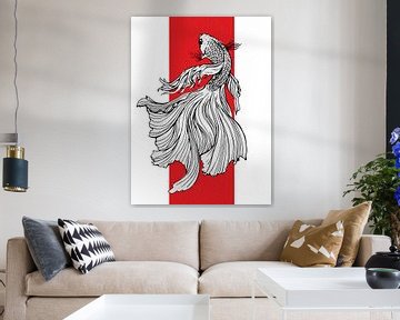Sierlijke Betta Fish Lijn Art - Japanse Minimalistische Stijl van Ramy Salah Hefny