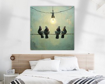 Sfeervolle scène met duiven en een lamp van Vlindertuin-Art
