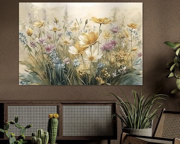 Painting of a field of flowers in vintage colours by Studio Pieternel