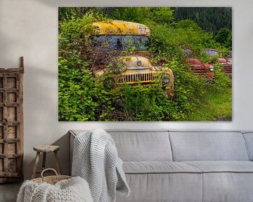 Verroeste schoolbus en pick-up trucks ergens in Idaho, Verenigde Staten van Adelheid Smitt