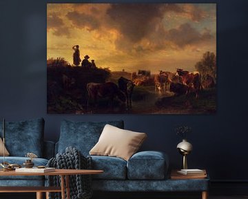 Friedrich Voltz, Avond op de weide, 1858 van Atelier Liesjes