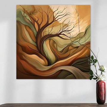 Organic Waves and Abstract Tree – Warm Earth Tones Art by DesignByDessie