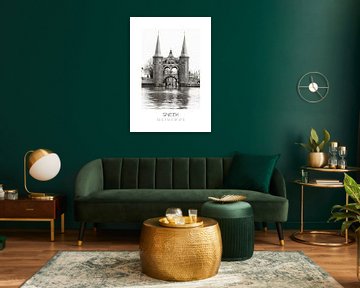 Sneek | Friesland | Graphic Black and White Poster with Coordinates by Laura Dijkslag