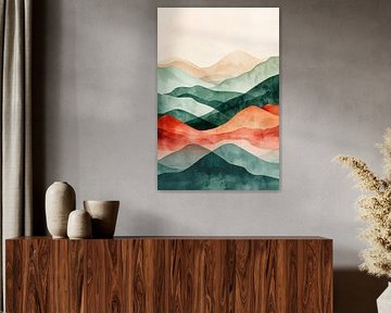Abstrakte Berglandschaft in Grün und Rosa ii