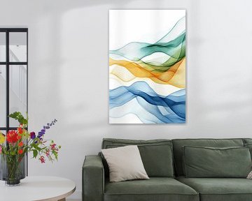Golven in Blauw, Groen en Geel van Studio BB