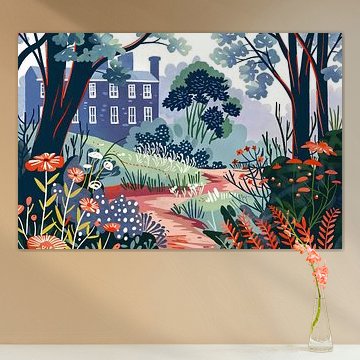 Seizoensgebonden landschap en natuur, vlak en beperkt palet.