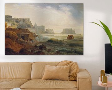 Josef Rebell, Blick von der Chiaia auf das Castel dell'Ovo mit Fischern, die Netze ziehen, 1815