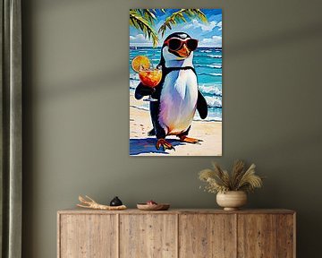 Tropische strandpinguïn Pinguino van DJF BY DEAN JAYSON FREEMAN ART | LEVEL UP YOUR HOME