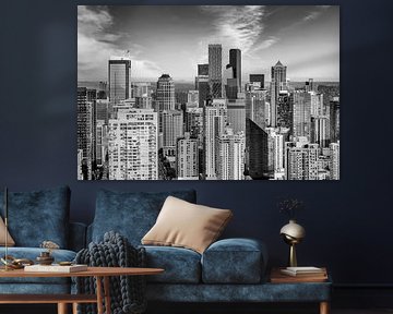 Blick über die Wolkenkratzer von Seattle Downtown | Monochrom