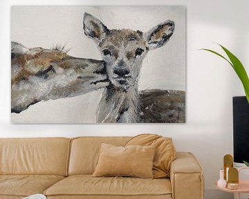 doe with young, maternal love by Thea Bouwman
