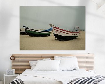 Boats on the beach in Nazaré by S. Romijn