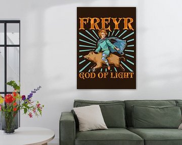 Noordse god Freyr op zijn zwijn Gullinborsti van Pixelbull Design