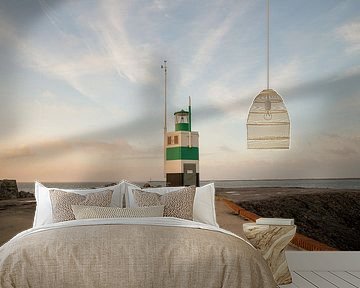 With sunset on the IJmuiden pier