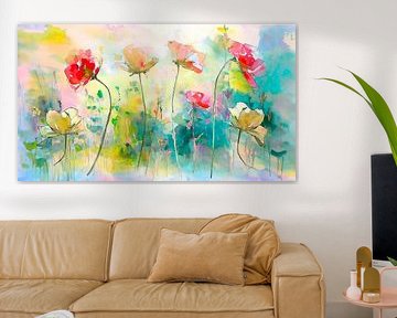 Aquarel schilderij van klaprozen in frisse kleuren