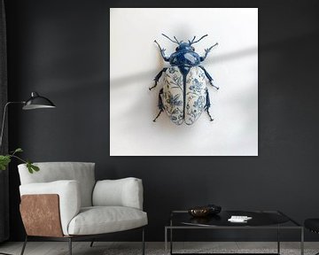 Porseleinen kever met Delfts blauwe florale patronen van Color Square