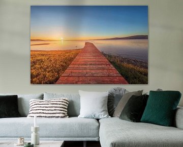 Houten pier aan het meer van Trasimeno, Umbrië van Stefano Orazzini