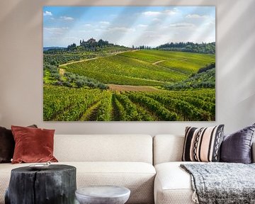 Radda in Chianti wijngaarden landschap. Toscane, Italië van Stefano Orazzini