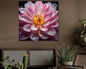 Prachtige Roze Dahlia met Waterdruppels – Natuur in Detail van DesignByDessie