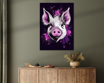 Expressief varkensportret in levendige kleuren van Pixelbull Design