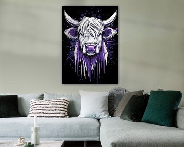Expressieve hooglandrunderen in paarse tinten van Pixelbull Design