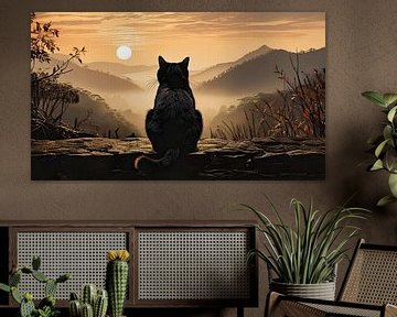 Contemplatieve kat bij zonsopgang van Martine Affre Eisenlohr