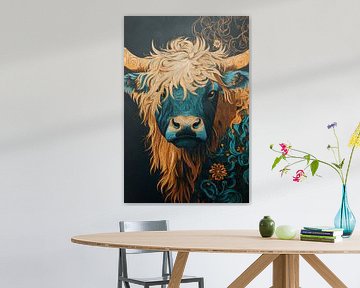 Kunstzinnige Schotse Hooglander met Gedraaide Haardetails van Digitale Schilderijen