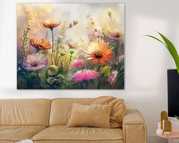 Dreamy Painting of a border with flowers by Studio Pieternel