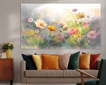 Dromerig Schilderij van een bloementuin in pastel van Studio Pieternel