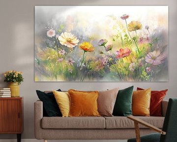 Dromerig Schilderij van een bloementuin in pastel van Studio Pieternel