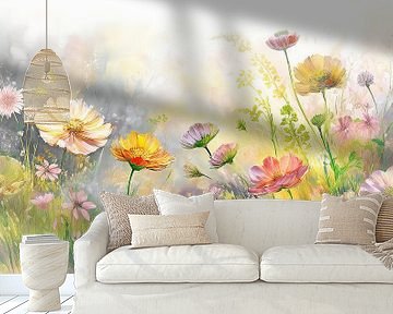 Dromerig Schilderij van een bloementuin in pastel van Studio Pieternel