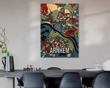 Arnhem Abstracte Kaartposter – Kleurrijke Stadsplattegrond Kunst van Jorn van Hezik