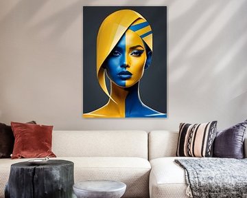 Geometrisch Vrouwenportret Pop Art Mode Geel