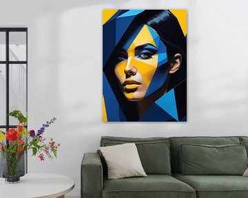 Geometrisch Vrouwenportret Pop Art Mode Geel