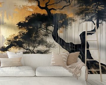 Japandi - Silhouette tree golden sun 2 by Marianne Ottemann - OTTI