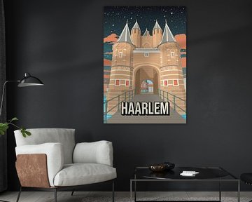Haarlem: Stimmungsvolles Poster des Amsterdamer Tors bei Nacht von Jorn van Hezik