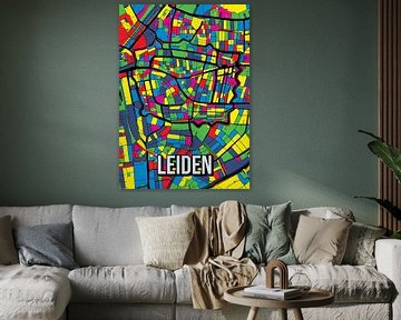 Leiden: Kleurrijk stadsplan - Abstracte kunstposter voor aan de muur van Jorn van Hezik