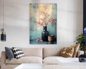 Roze Kersenbloesem in Turquoise van Studio BB