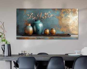 Stilleven in Goud en Turquoise van Studio BB